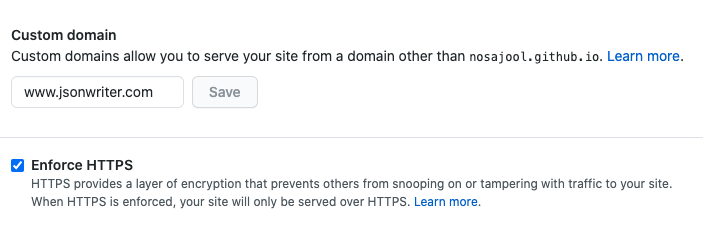 github pages settings to enable https
