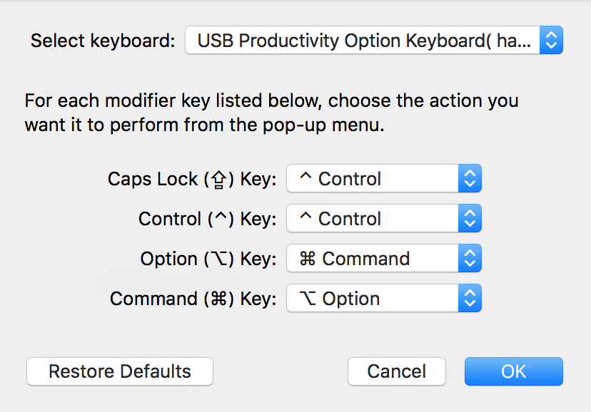 PC Keyboard Modifier Keys for Mac